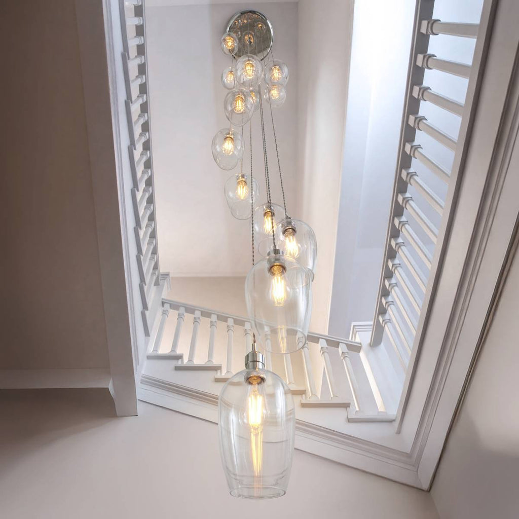 Novena Lavaur 13 Light Lavaur Cascade Pendant in Bright Nickel with Clear Glass Shades