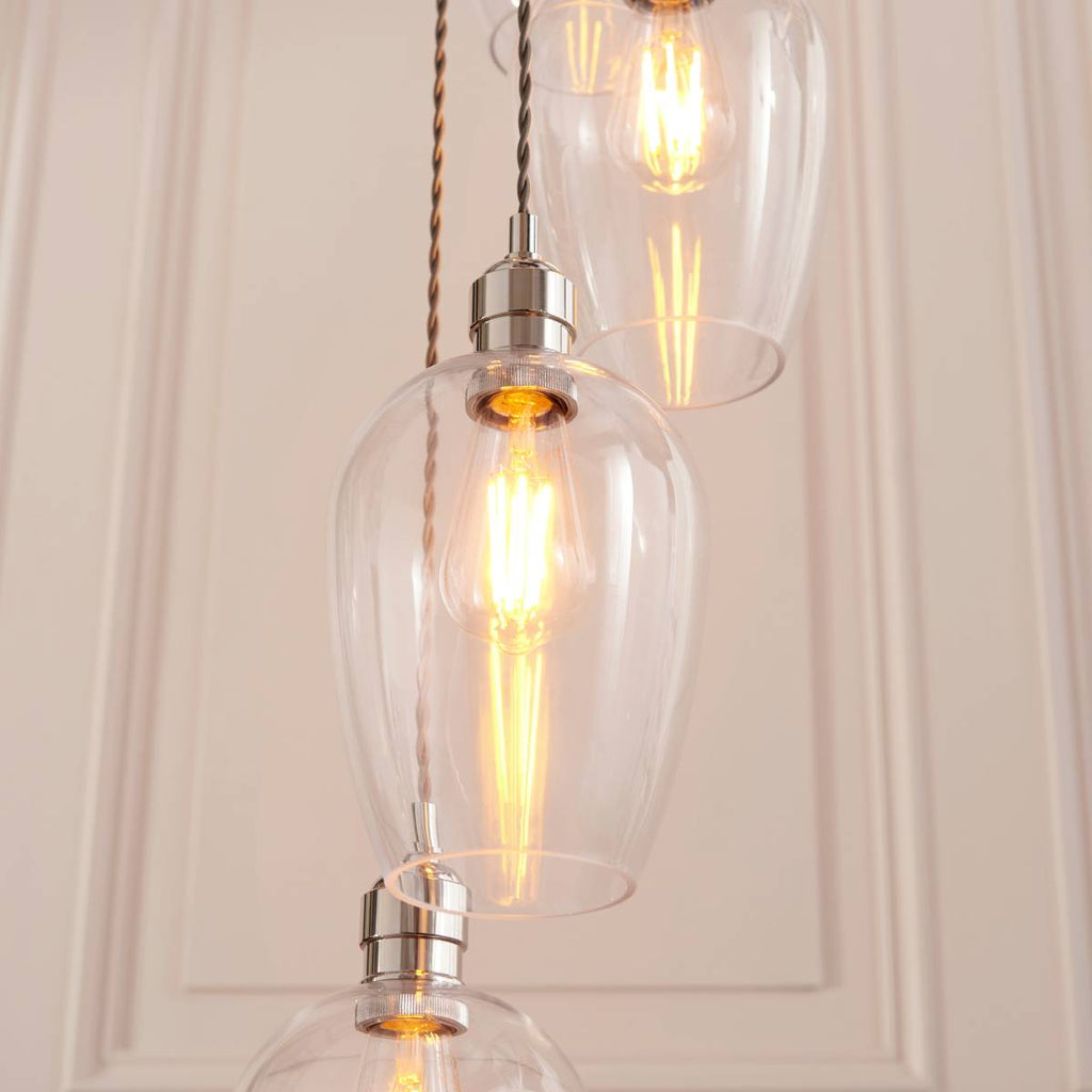 Novena Lavaur 13 Light Lavaur Cascade Pendant in Bright Nickel with Clear Glass Shades