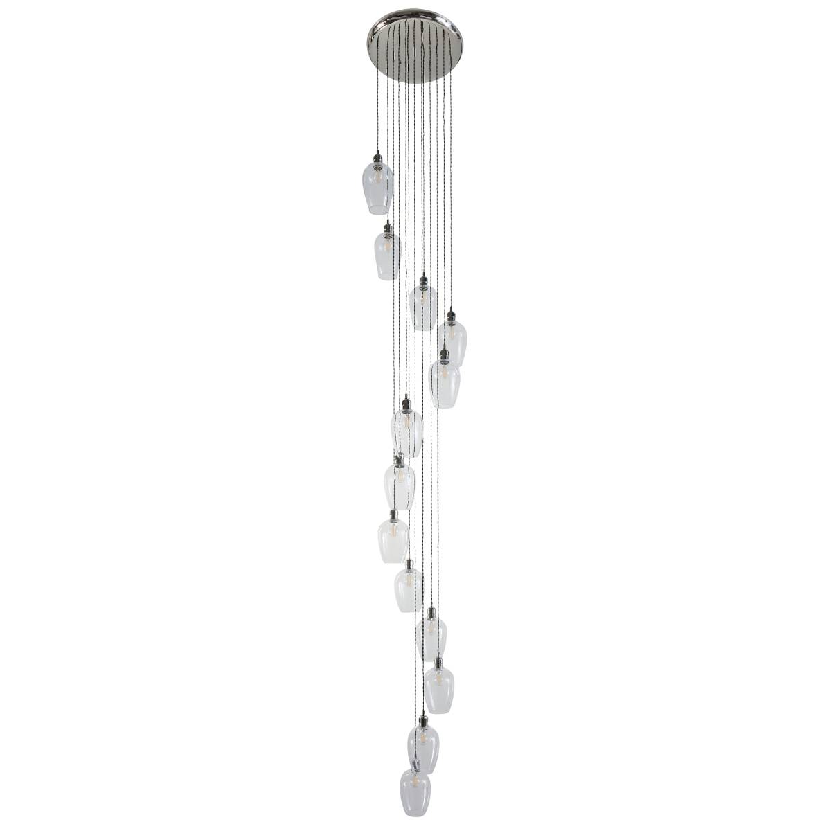 Novena Lavaur 13 Light Lavaur Cascade Pendant in Bright Nickel with Clear Glass Shades