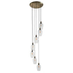 Novena Lavaur 7 Light Cascade Pendant in Antique Brass with Clear Glass Shades