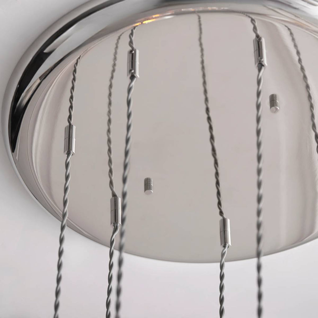 Novena Lavaur 7 Light Cascade Pendant in Bright Nickel with Clear Glass Shades