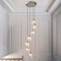 Novena Lavaur 7 Light Cascade Pendant in Bright Nickel with Clear Ribbed Glass Shades