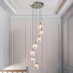 Novena Lavaur 7 Light Cascade Pendant in Bright Nickel with Clear Ribbed Glass Shades