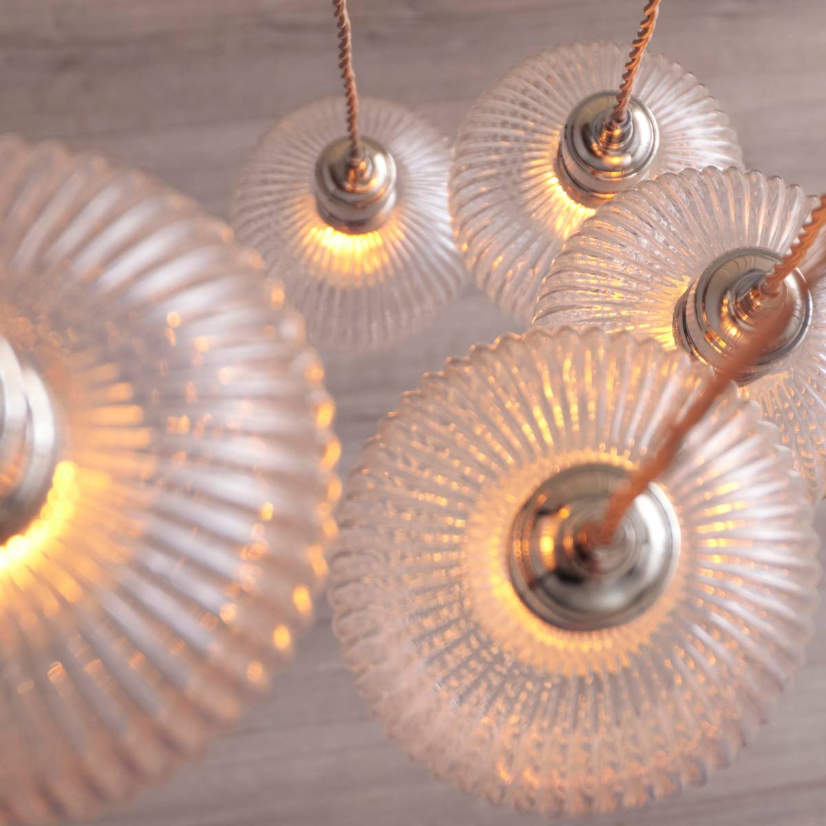 Novena Lavaur 7 Light Cascade Pendant in Bright Nickel with Clear Ribbed Glass Shades