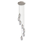 Novena Lavaur 7 Light Cascade Pendant in Bright Nickel with Clear Ribbed Glass Shades