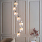 Novena Lavaur 7 Light Cascade Pendant in Bright Nickel with Clear Ribbed Glass Shades