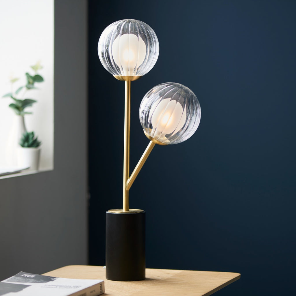 Novena Loja 2 Light Table Lamp Satin Brass Clear/Frosted Glass