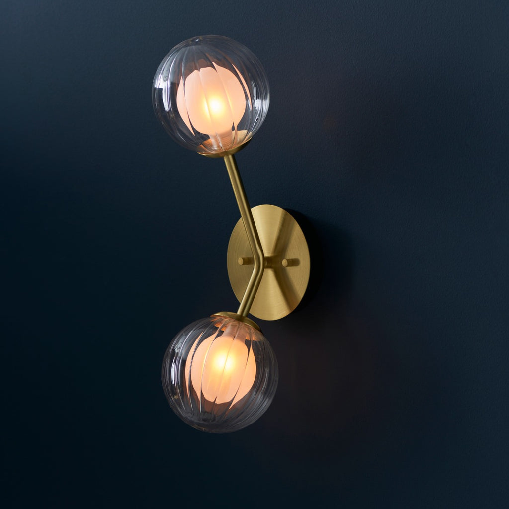 Novena Loja 2 Light Wall Light Satin Brass Clear/Frosted Glass