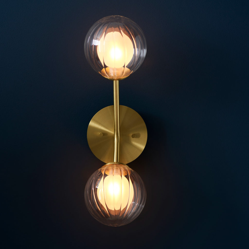 Novena Loja 2 Light Wall Light Satin Brass Clear/Frosted Glass