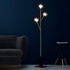 Novena Loja 3 Light Floor Lamp Satin Brass Plate Clear/Frosted Glass