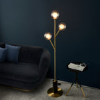 Novena Loja 3 Light Floor Lamp Satin Brass Plate Clear/Frosted Glass