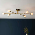Novena Loja 6 Light Semi Flush Ceiling Light Satin Brass Clear/Frosted Glass Shades