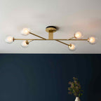 Novena Loja 6 Light Semi Flush Ceiling Light Satin Brass Clear/Frosted Glass Shades