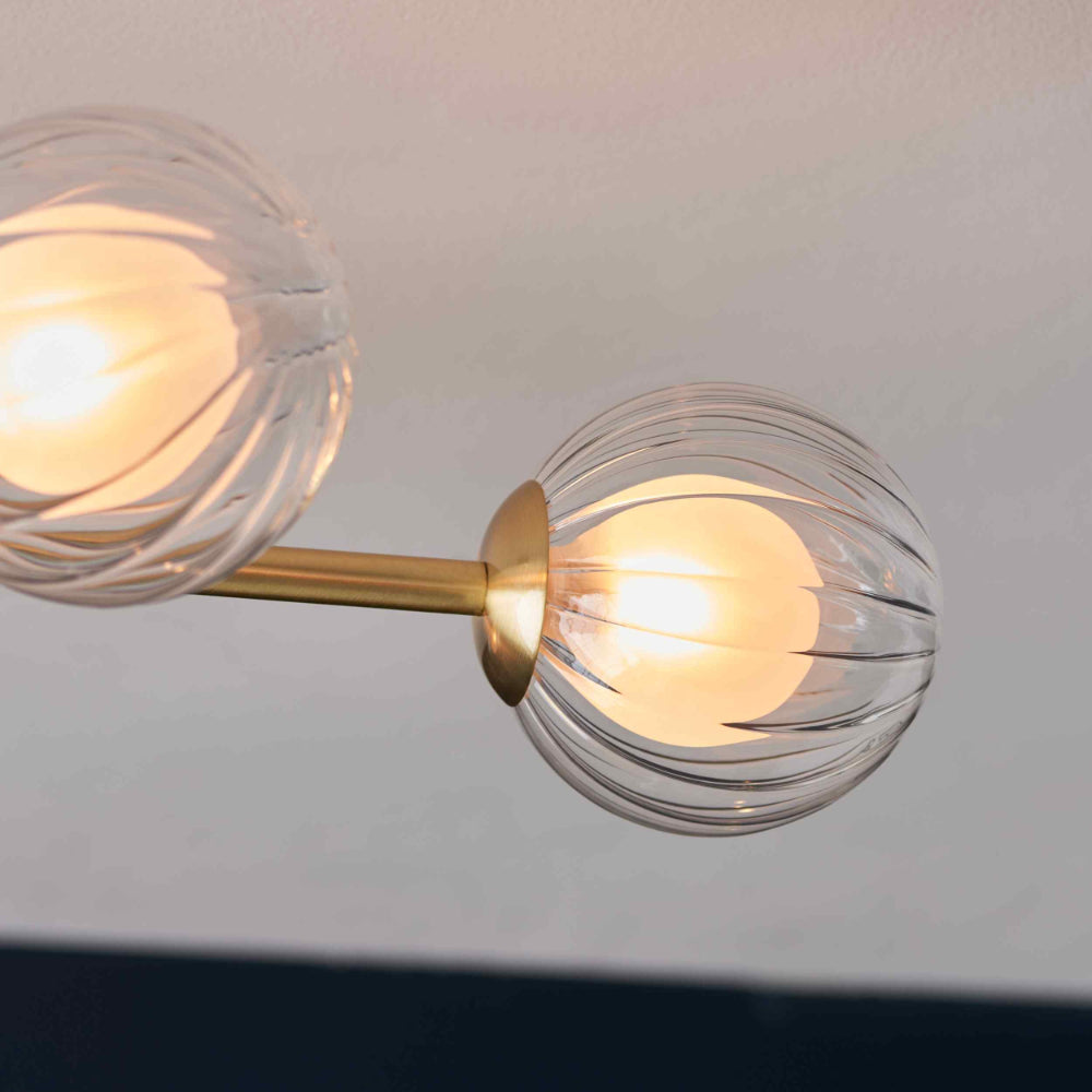 Novena Loja 6 Light Semi Flush Ceiling Light Satin Brass Clear/Frosted Glass Shades