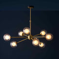 Novena Loja 9 Light Pendant Light Satin Brass Clear/Frosted Glass Shades