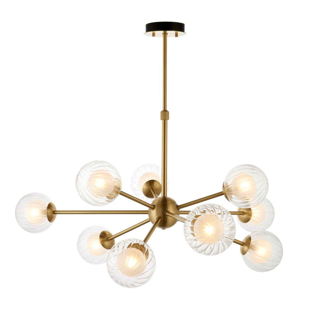 Novena Loja 9 Light Pendant Light Satin Brass Clear/Frosted Glass Shades