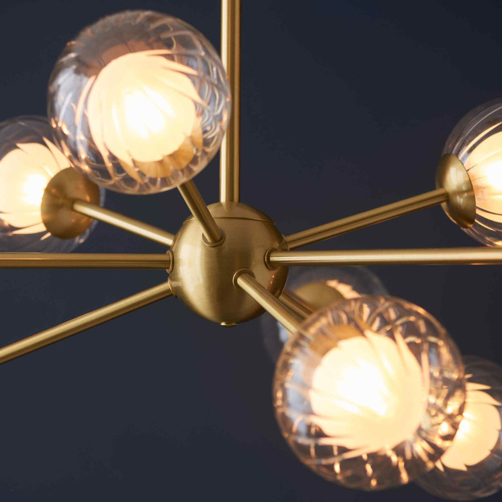 Novena Loja 9 Light Pendant Light Satin Brass Clear/Frosted Glass Shades