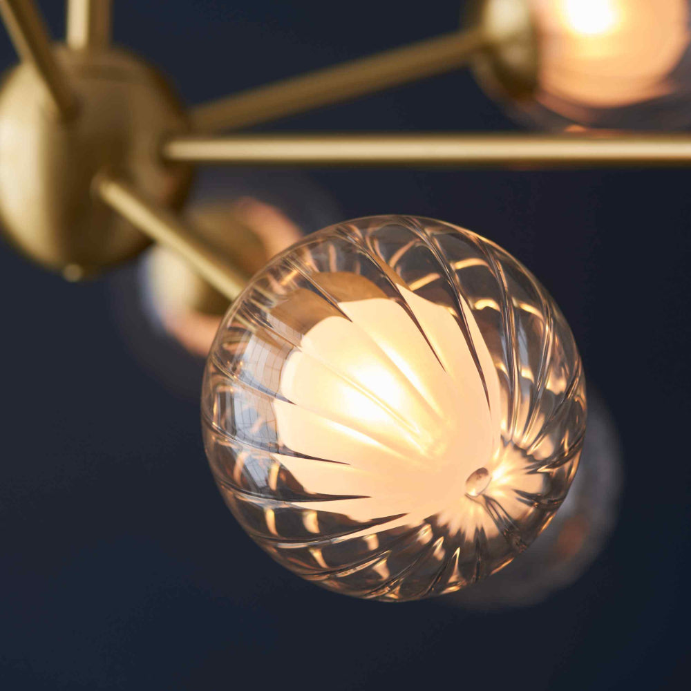 Novena Loja 9 Light Pendant Light Satin Brass Clear/Frosted Glass Shades