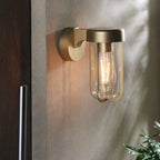 Novena Maceda 1 Light Outdoor Wall Light Brushed Gold Clear Glass