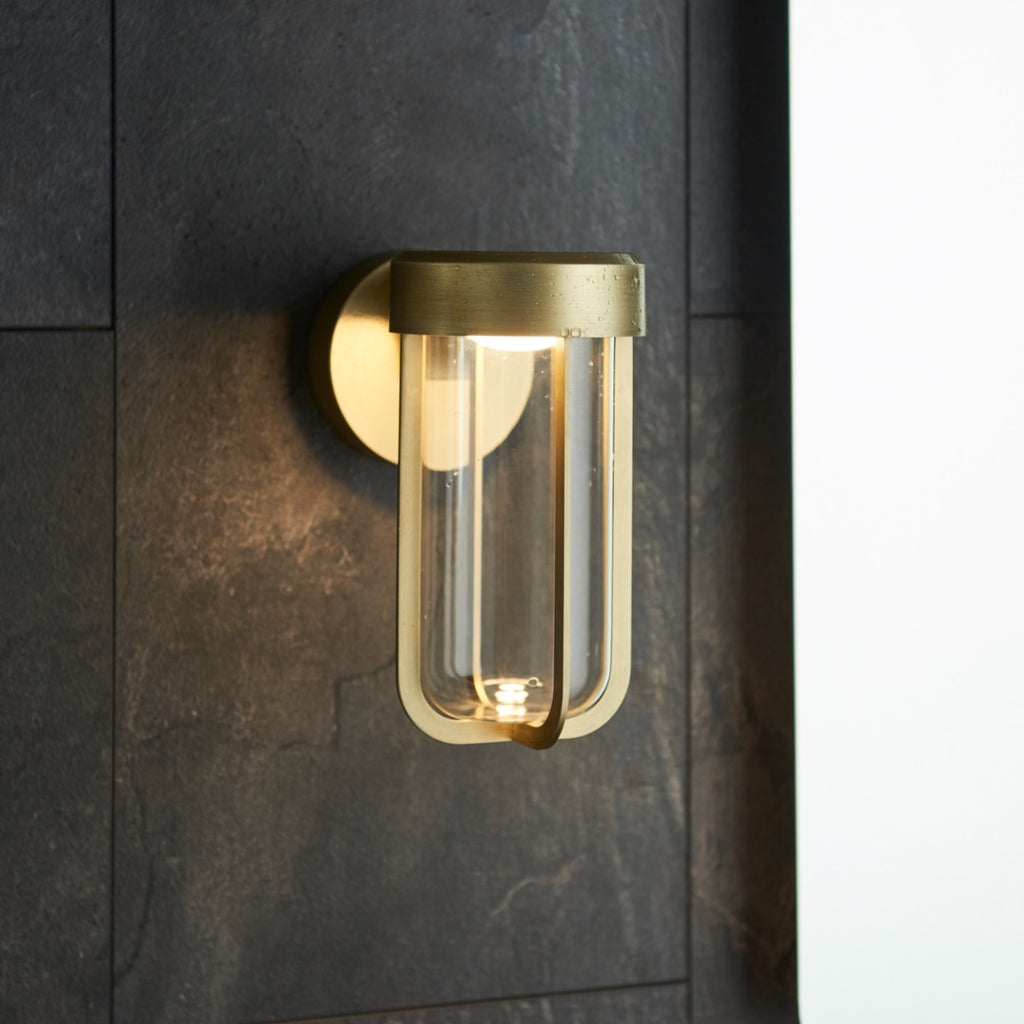 Novena Maceda 1 Light Outdoor Wall Light Brushed Gold Clear Glass