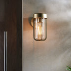 Novena Maceda 1 Light Outdoor Wall Light Brushed Gold Clear Glass