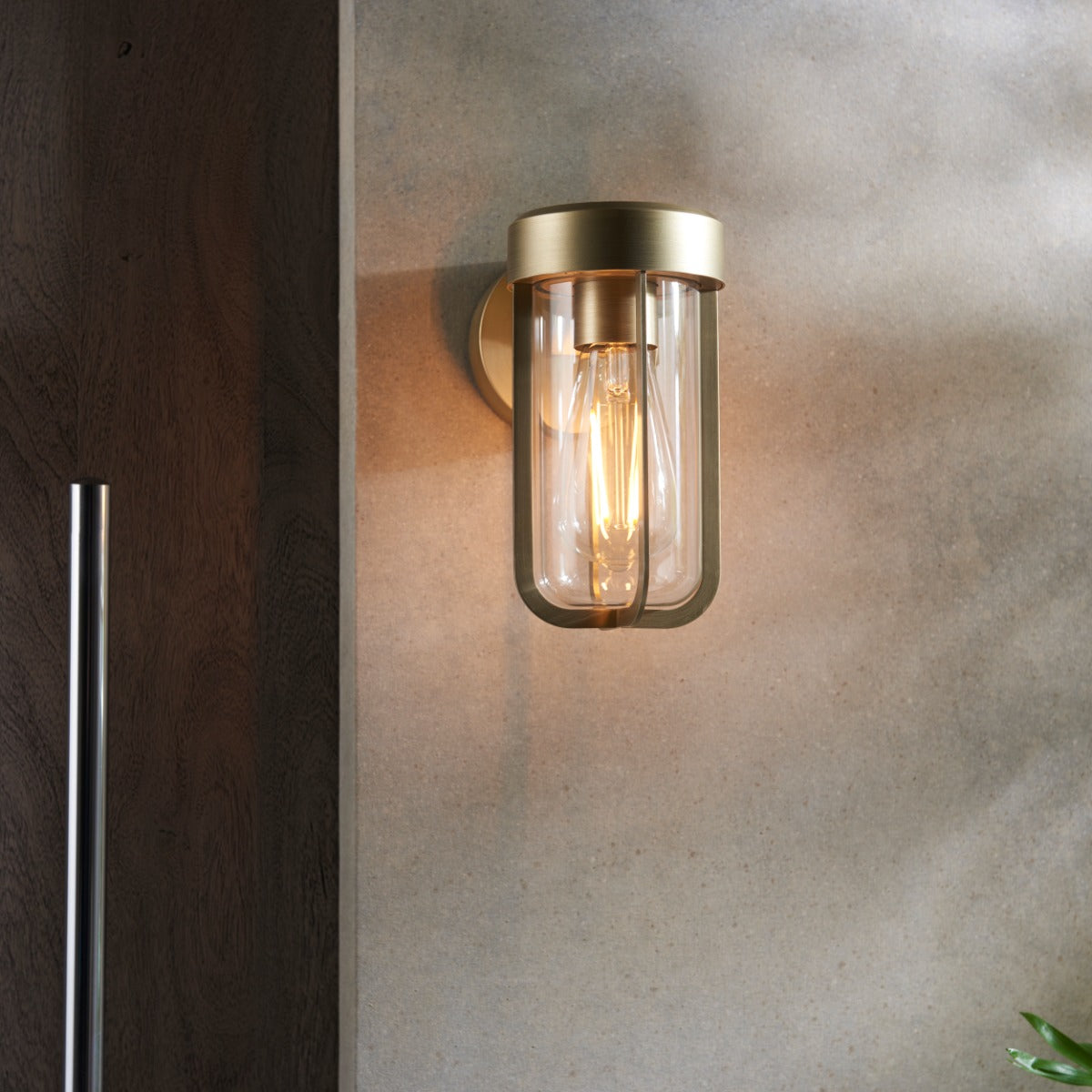 Novena Maceda 1 Light Outdoor Wall Light Brushed Gold Clear Glass
