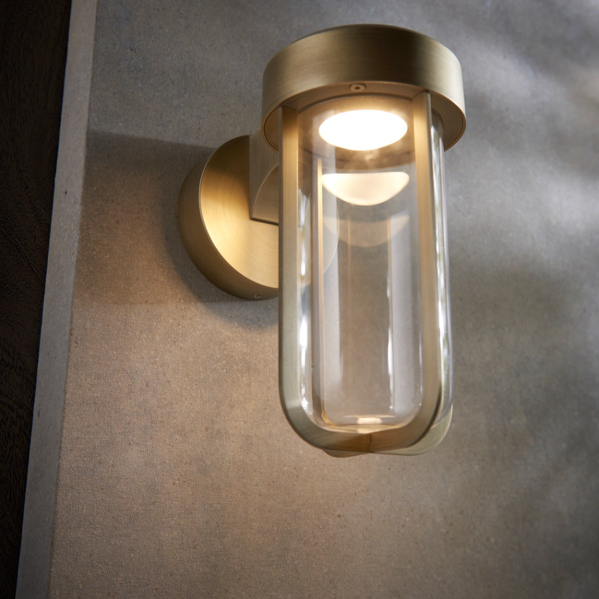 Novena Maceda 1 Light Outdoor Wall Light Brushed Gold Clear Glass