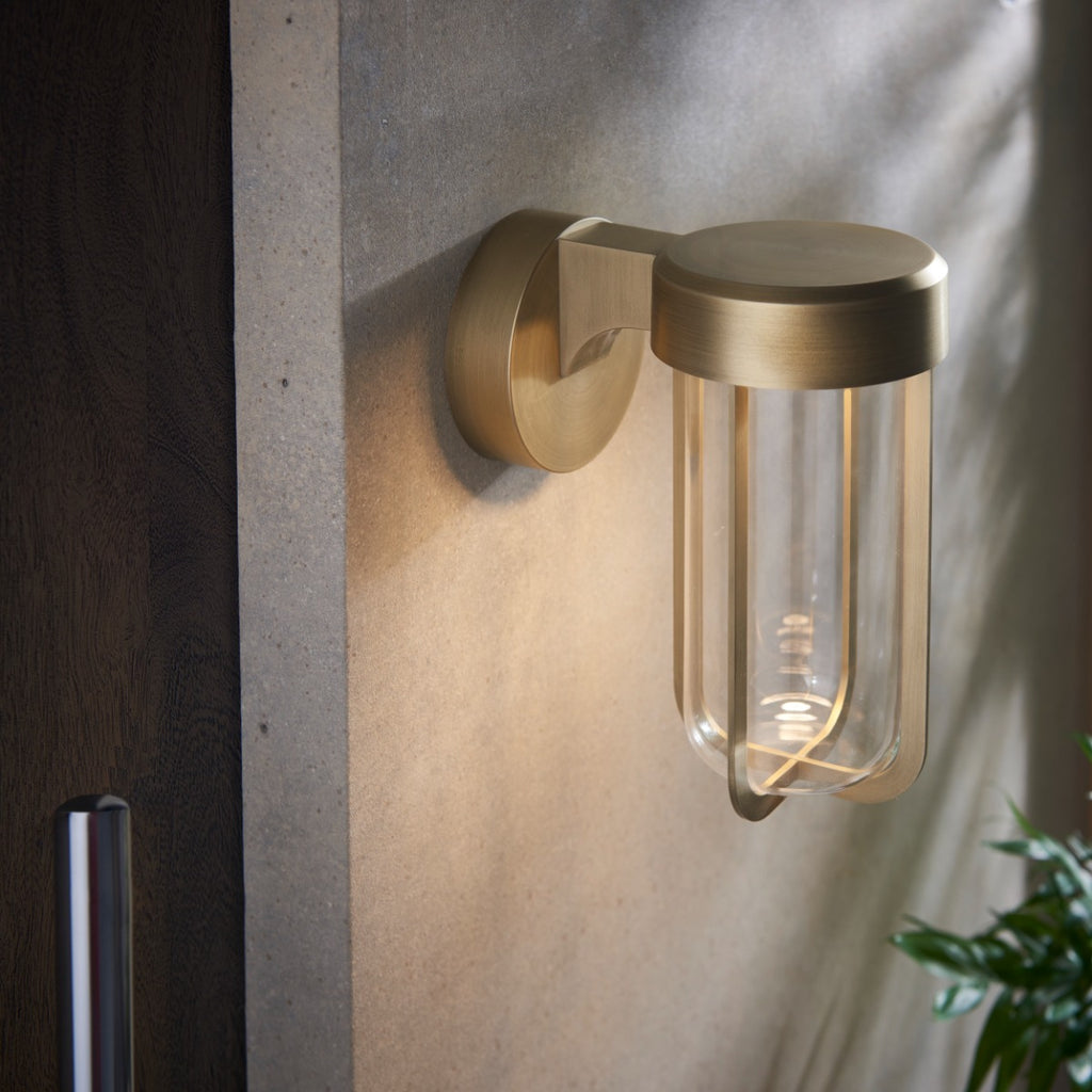Novena Maceda 1 Light Outdoor Wall Light Brushed Gold Clear Glass