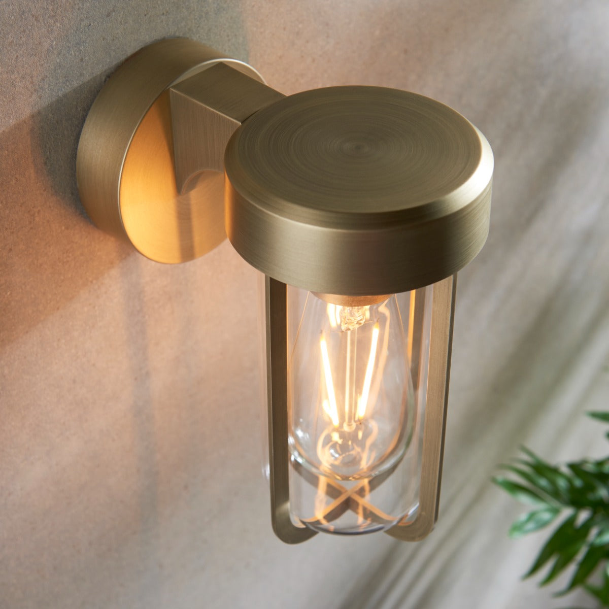 Novena Maceda 1 Light Outdoor Wall Light Brushed Gold Clear Glass