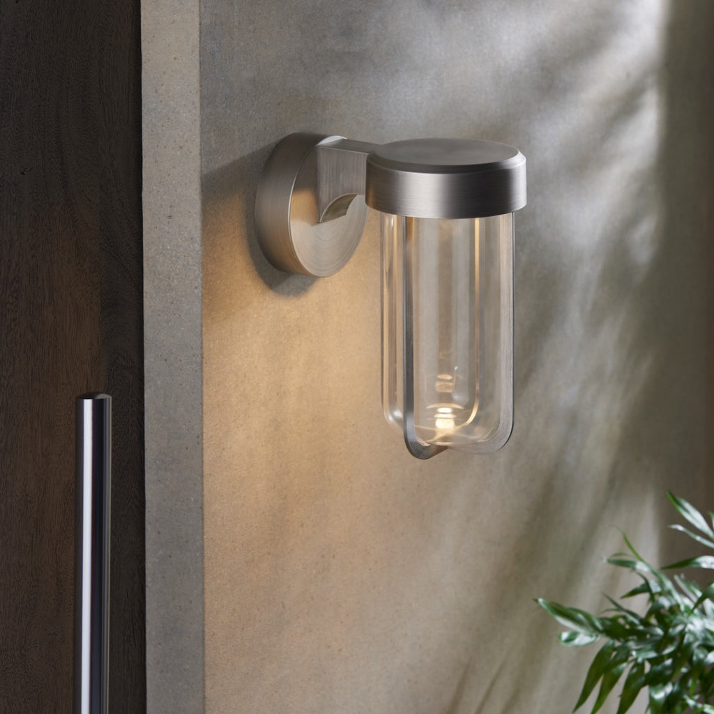 Novena Maceda 1 Light Outdoor Wall Light Brushed Silver Clear Glass