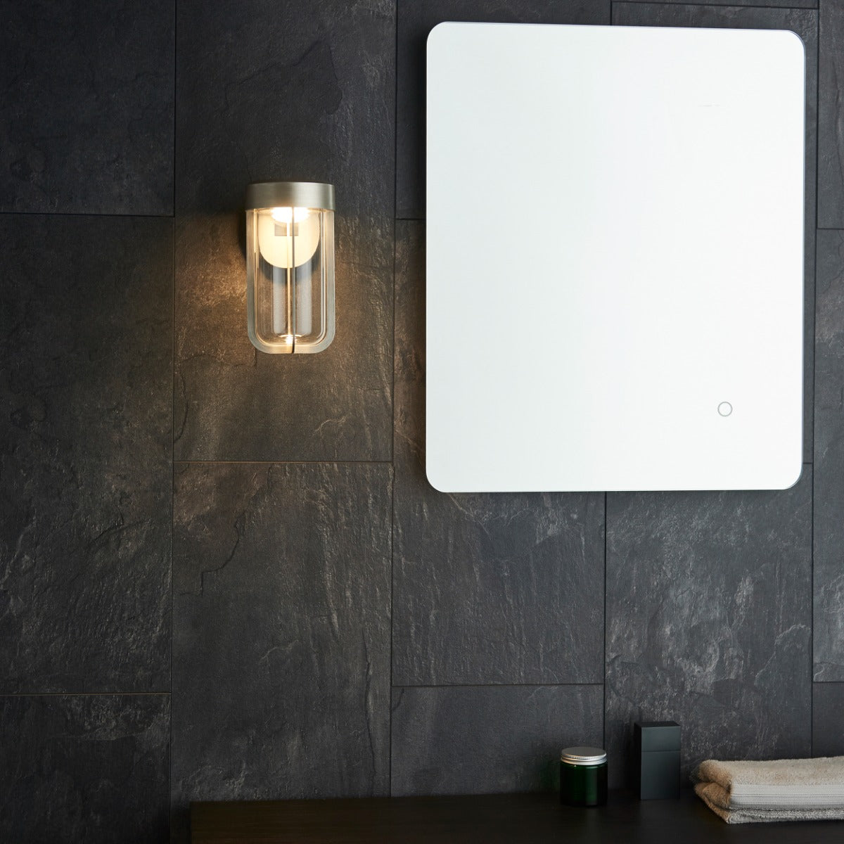 Novena Maceda 1 Light Outdoor Wall Light Brushed Silver Clear Glass