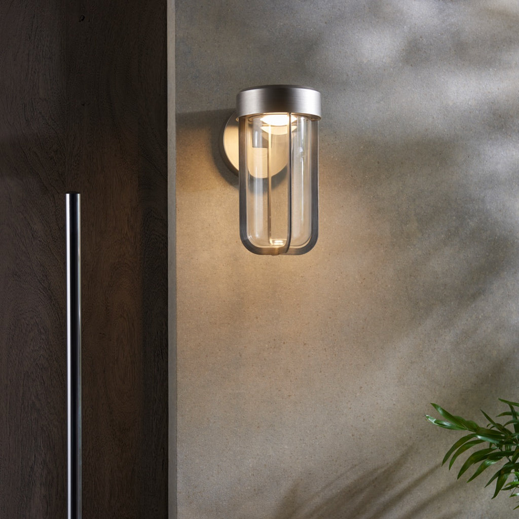 Novena Maceda 1 Light Outdoor Wall Light Brushed Silver Clear Glass