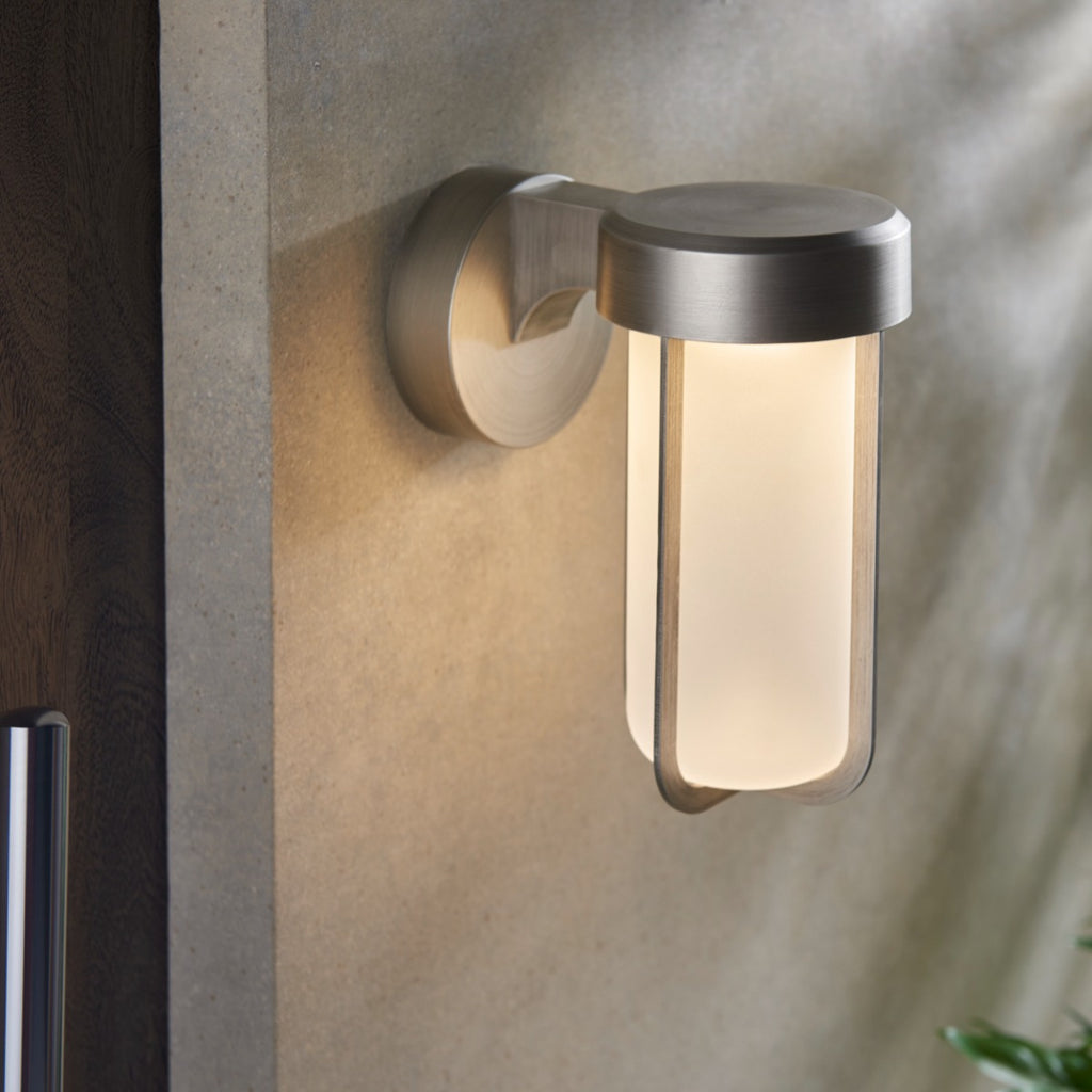 Novena Maceda 1 Light Outdoor Wall Light Brushed Silver Frosted Glass