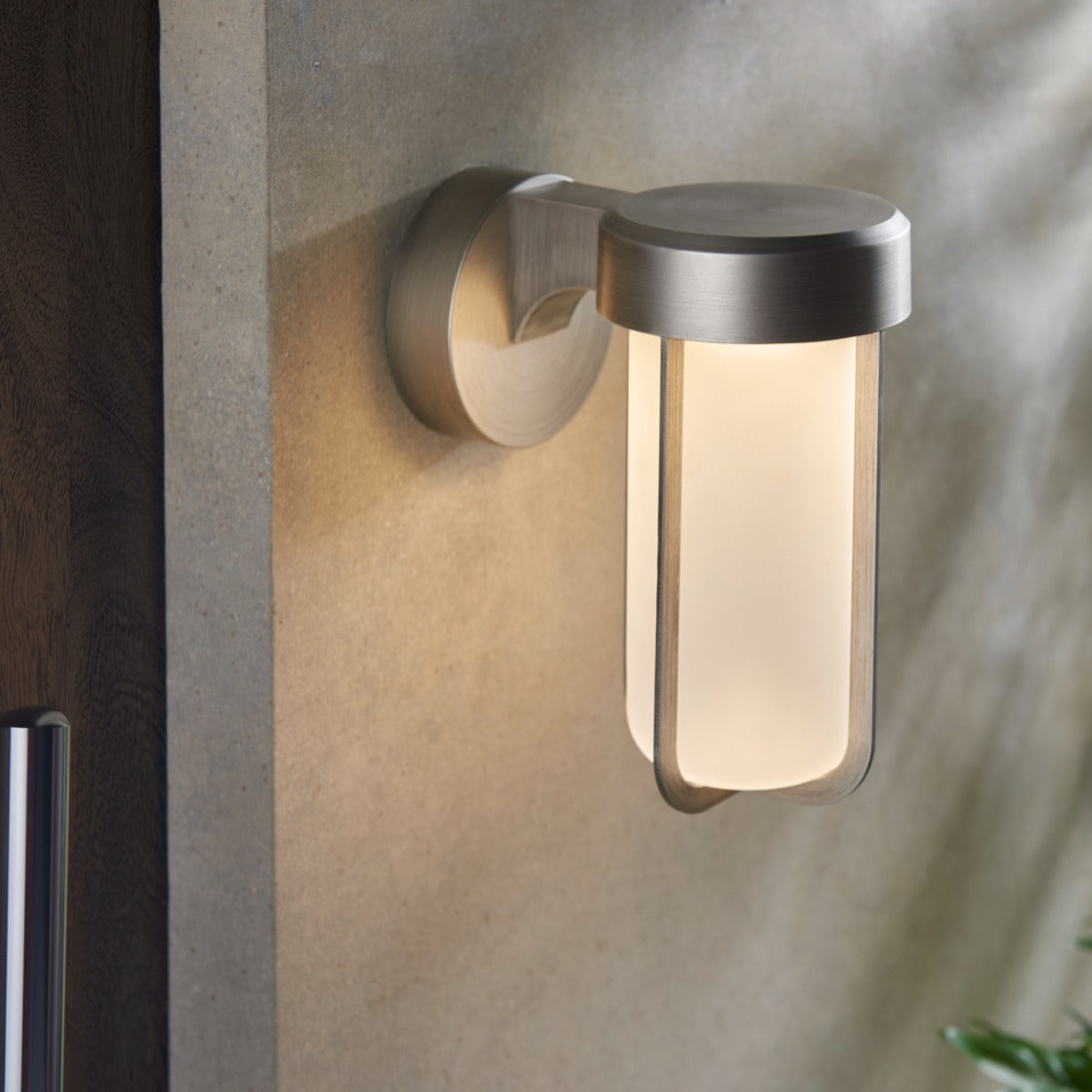 Novena Maceda 1 Light Outdoor Wall Light Brushed Silver Frosted Glass