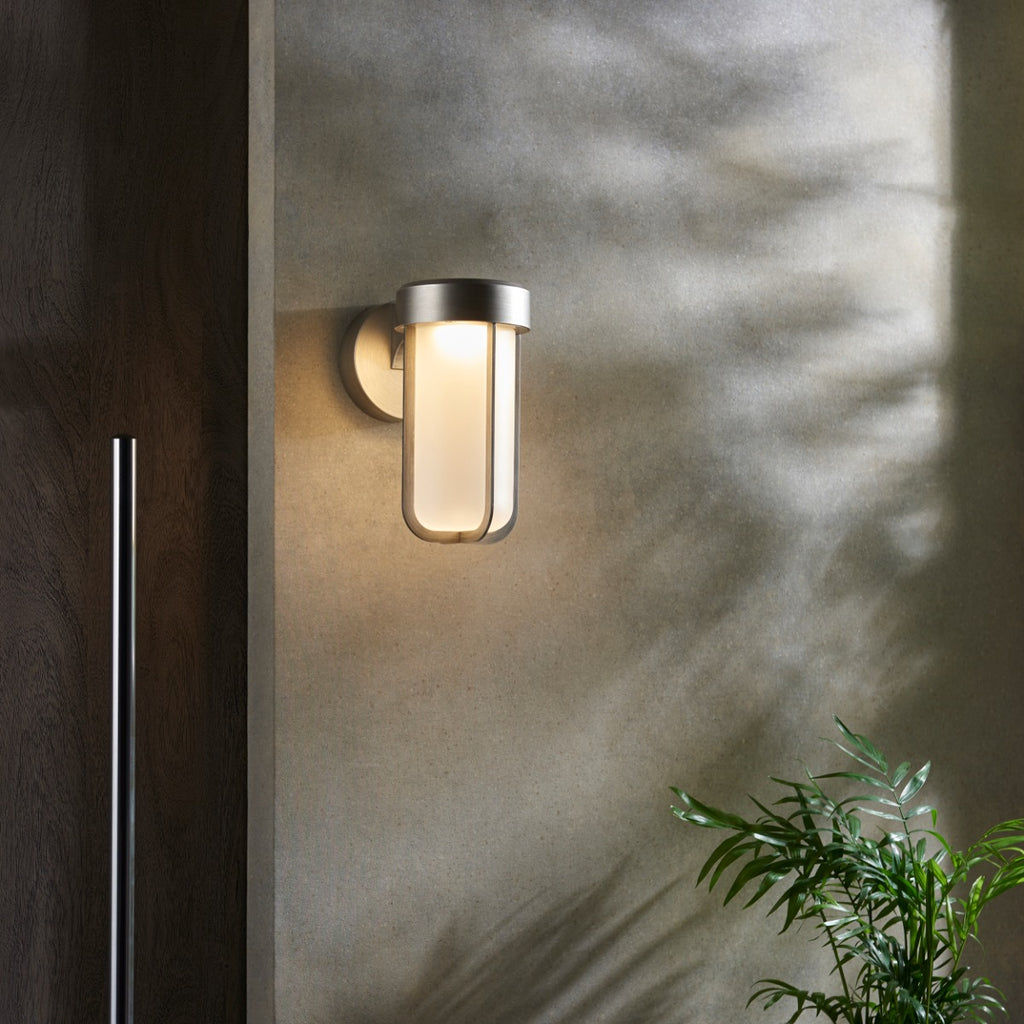 Novena Maceda 1 Light Outdoor Wall Light Brushed Silver Frosted Glass