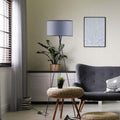 Novena Malle Tripod Floor Lamp Satin Black Grey Fabric Shade Black Piping White Inside