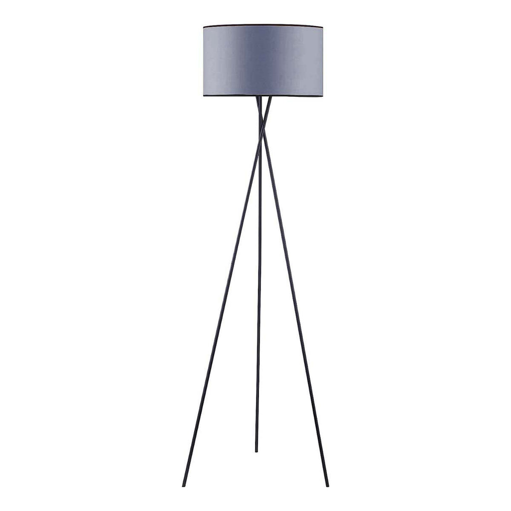 Novena Malle Tripod Floor Lamp Satin Black Grey Fabric Shade Black Piping White Inside
