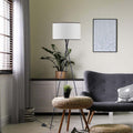 Novena Malle Tripod Floor Lamp Satin Black Off-White Fabric Shade with Black Piping and White Inside