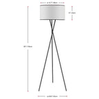Novena Malle Tripod Floor Lamp Satin Black Off-White Fabric Shade with Black Piping and White Inside