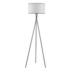 Novena Malle Tripod Floor Lamp Satin Black Off-White Fabric Shade with Black Piping and White Inside
