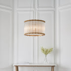 Novena Meaus 6 Light Pendant Light Clear Ribbed Glass Matt Gold Finish