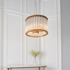 Novena Meaus 6 Light Pendant Light Clear Ribbed Glass Matt Gold Finish