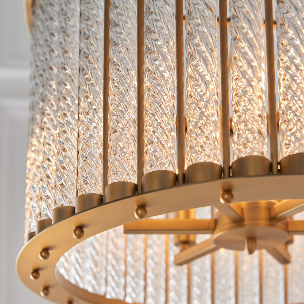 Novena Meaus 6 Light Pendant Light Clear Ribbed Glass Matt Gold Finish