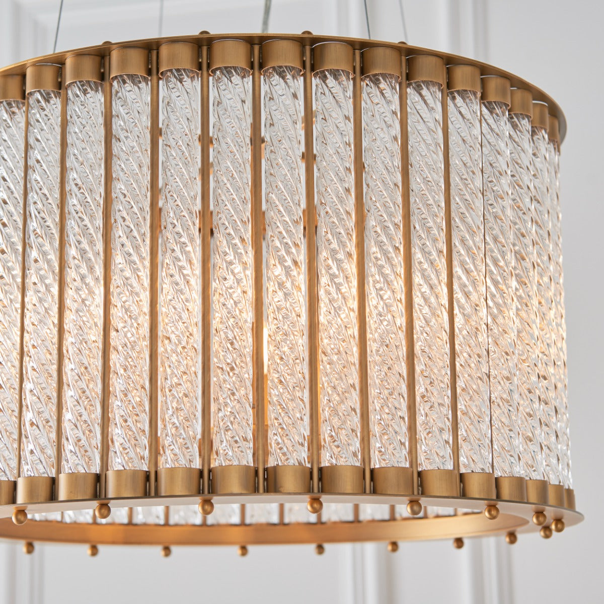 Novena Meaus 6 Light Pendant Light Clear Ribbed Glass Matt Gold Finish