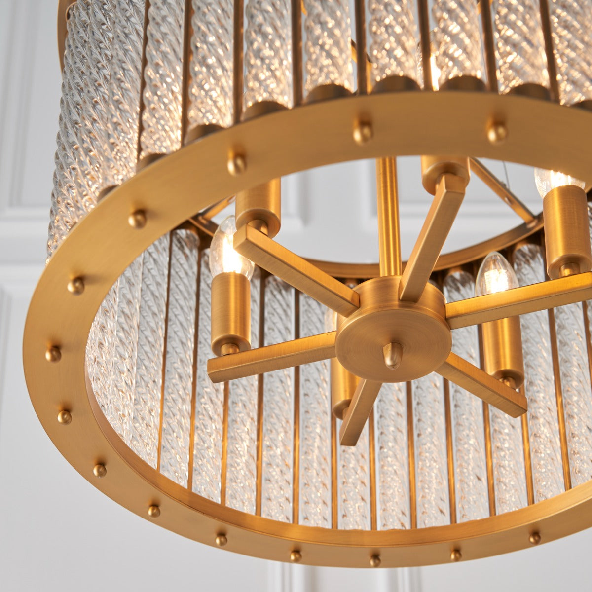 Novena Meaus 6 Light Pendant Light Clear Ribbed Glass Matt Gold Finish