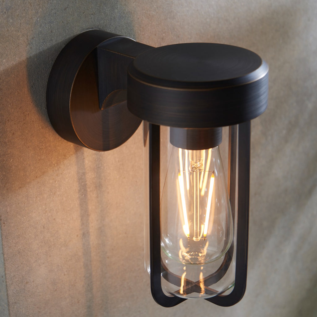 Novena Medon 1 Light Outdoor Wall Light Brushed Bronze Clear Glass