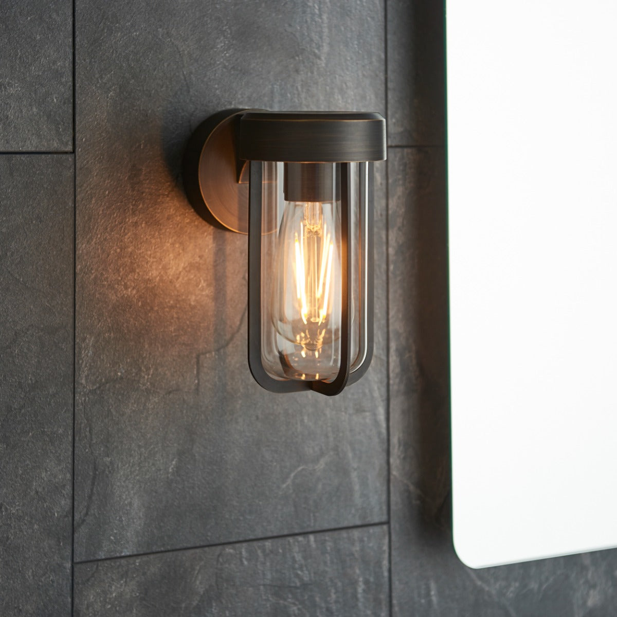 Novena Medon 1 Light Outdoor Wall Light Brushed Bronze Clear Glass