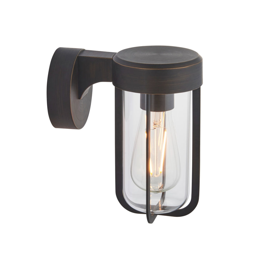 Novena Medon 1 Light Outdoor Wall Light Brushed Bronze Clear Glass