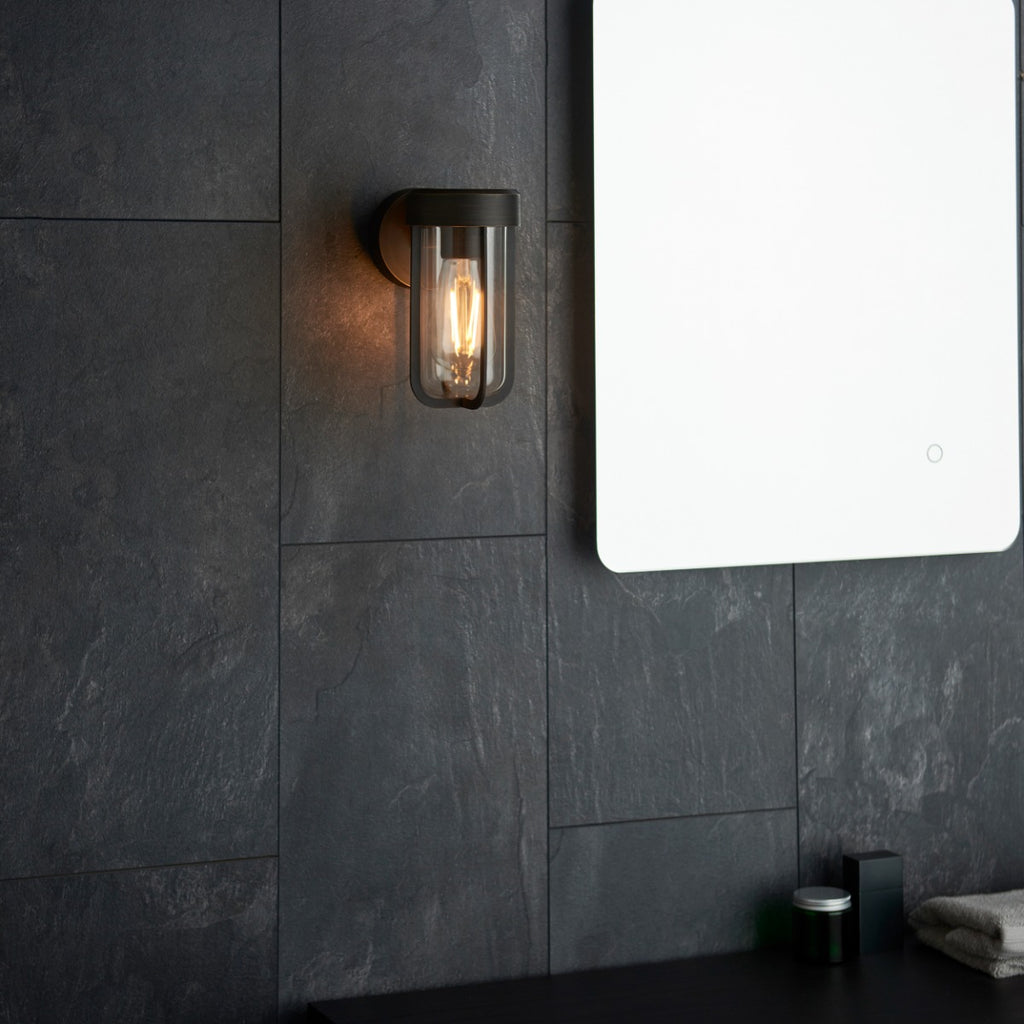 Novena Medon 1 Light Outdoor Wall Light Brushed Bronze Clear Glass