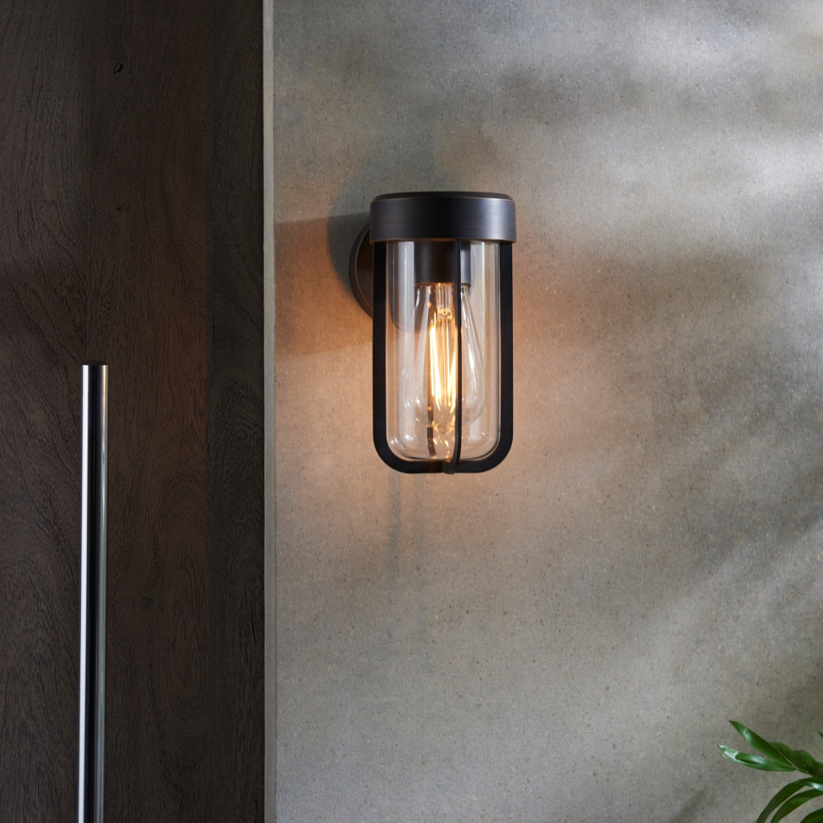Novena Medon 1 Light Outdoor Wall Light Brushed Bronze Clear Glass